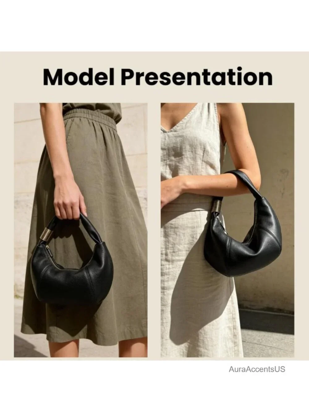 Vegan Leather Hobo Bag Crescent Underarm Shoulder Bag PU Leather Handbag Metal